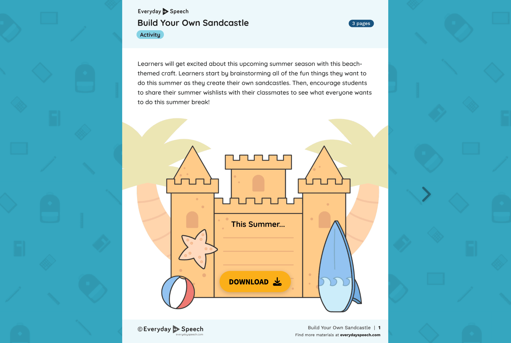 Summer Activity Build Your Own Sandcastle by Everyday Speech